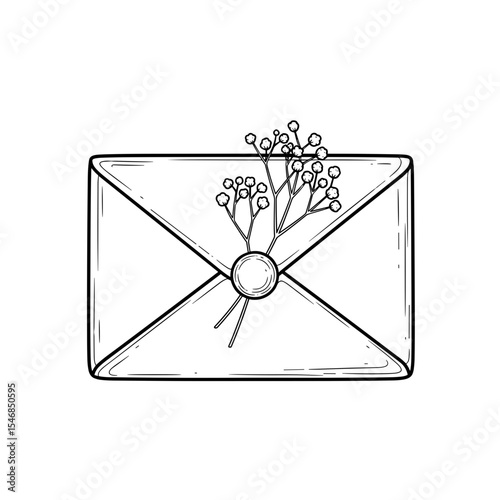 Envelope decorated with dried flowers in a hand-drawn style for gifting and crafting concepts