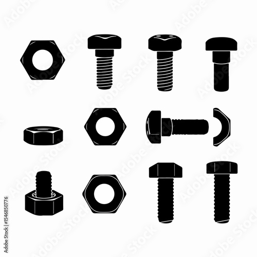 Bolts and Nuts Black Silhouettes Hardware Fasteners