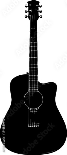 Black acoustic guitar isolated on black background
