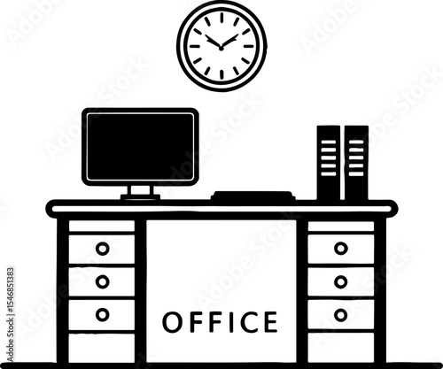 Simple line art illustration of a modern office desk setup