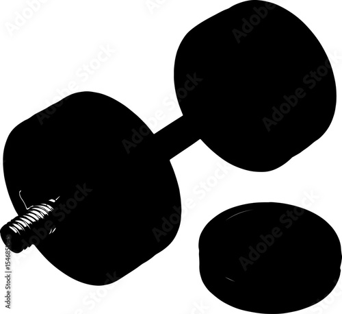 Black dumbbell with extra weight plate isolated on black background