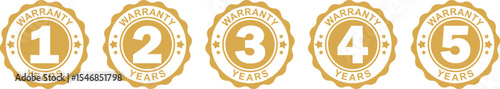Warranty Labels Set – 1 to 5 Years Warranty Icons Stickers Badges Vector