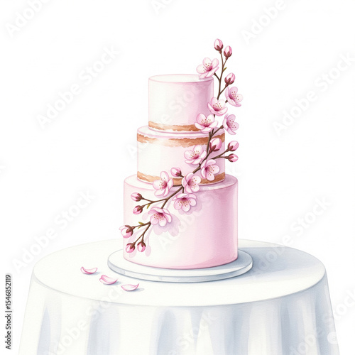 Cake pink blossoms elegant tiered dessert celebration floral