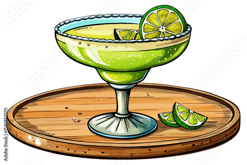 frozen margarita with salted rim and lime wedge vector perfect for summer drink menus, party invitations, or Mexican-themed cocktail designs