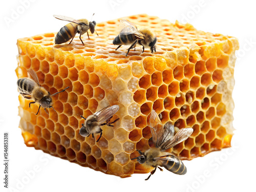 honeycomb and bees isolated on white background. PNG Transparent file type with high definition quality And vibrant color grading Available.
