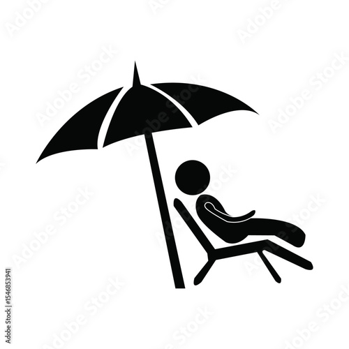 Relaxing Summer Beach Day Person Lounging Under Beach Umbrella