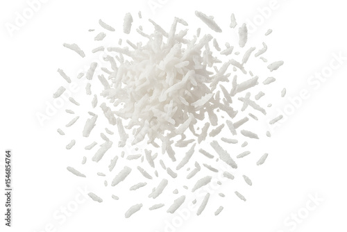 Shredded coconut flakes pile isolated on transparent background, flavorful ingredient