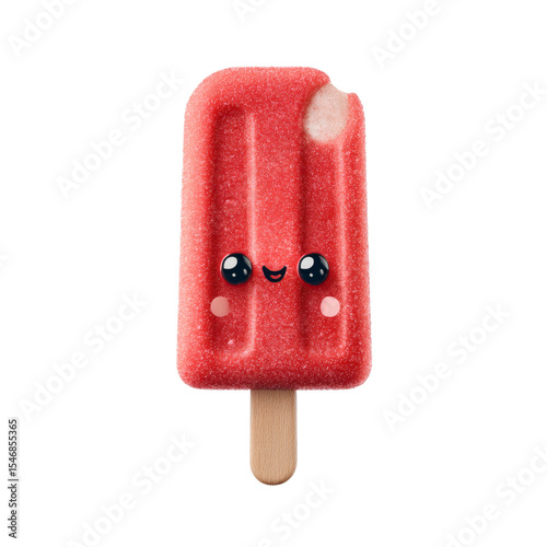 Cute cartoon popsicle with bite mark and grin, isolated on transparent background 