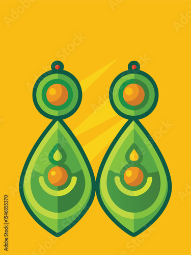 Avocado earrings illustration featuring green shapes on a yellow background