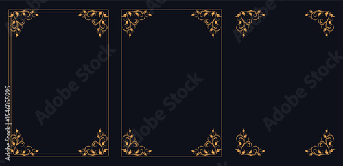 Corner frame, Set of vintage frames, Calligraphic frame set. Borders corners ornate frames. Vector, Calligraphic hand drawn corner silhouette vector