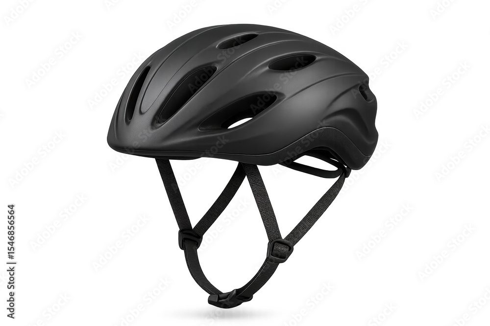 Fototapeta premium Modern black bicycle helmet isolated on a transparent background, safe riding