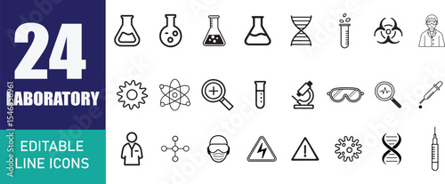 Clean Minimal Laboratory Icon Set of Line and Vector Style on White Background for Science, Medical, and Educational Use