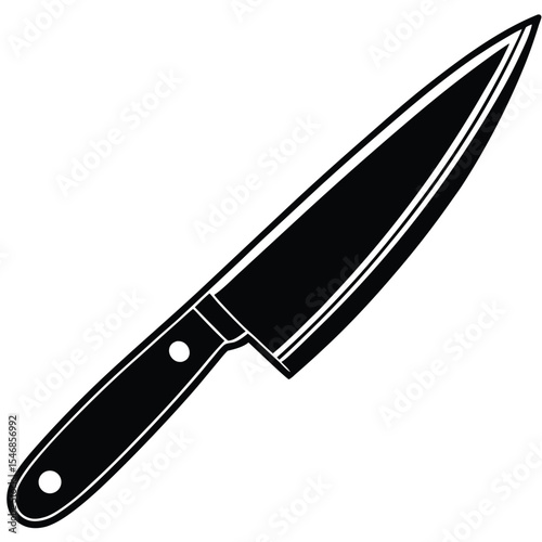 Sharp stainless steel kitchen knife with a black handle isolated on a white background