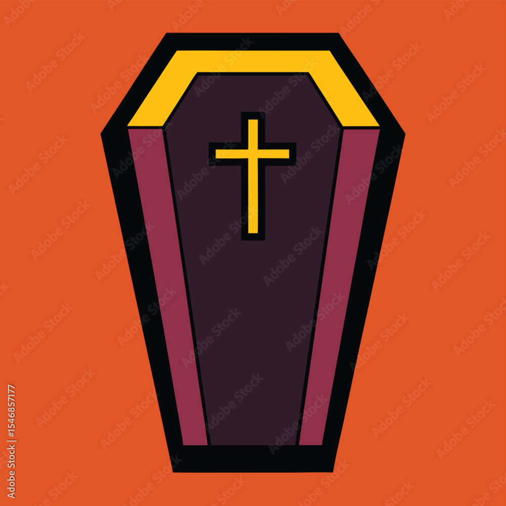 Fototapeta premium Halloween Coffin Icon Spooky coffin illustration on orange backdrop - perfect for spooky designs and graphics