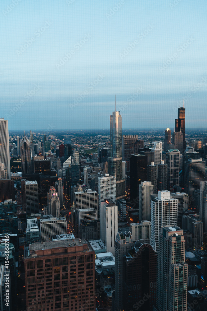 Fototapeta premium Chicago panorama during night time from John Hanncock tower, Chicago, Illinois, USA