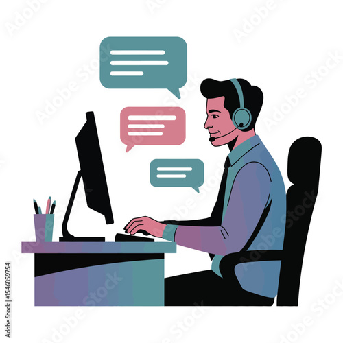 Customer Service Representative Working at Computer