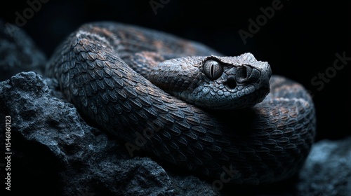 Stock image of a coiled rattlesnake on rocks close up wildlife photography reptile serpent viper animal