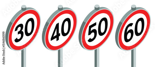 Isometric Speed Limit Signs Set 30 40 50 60 kmh