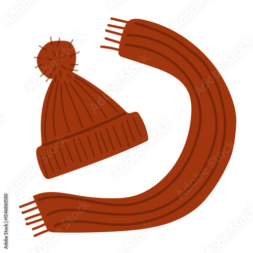 Set of scarf and hat. Knitted winter accessories.
