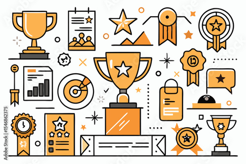 Awards and Achievements Line Icons Set, Editable Stroke, Vector Illustration .