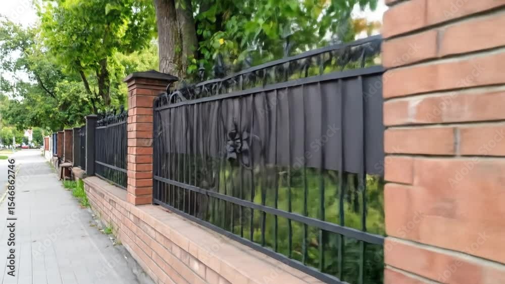 Black Metal Fence With Brick Wall Black Metal Fence With Brick Wall