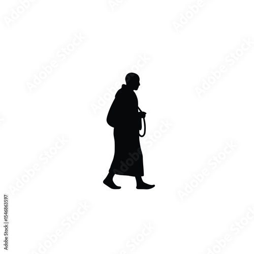Silhouette of a Monk Walking Peaceful Journey Illustration