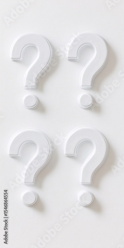 3D white question mark on a light background symbolizing mystery, uncertainty, curiosity, problem solving, minimalism, abstract concept