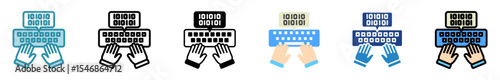 Encoding multi style, mini illustration icon set. outline, flat, glyph, line color. vector for UI, UX, app, web, digital or print, related to machine learning, technology, education, industry.