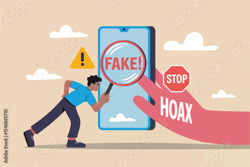 Flat vector illustration of fake news detection isolated on transparent background