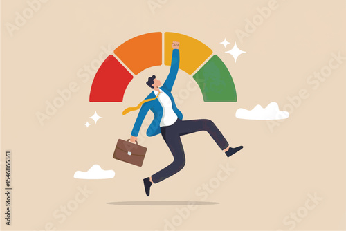 Businessman jumping for joy reaching high performance level isolated on transparent background