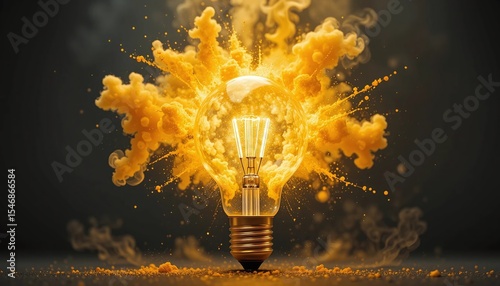 A lightbulb explodes with yellow energy showcasing a bright idea