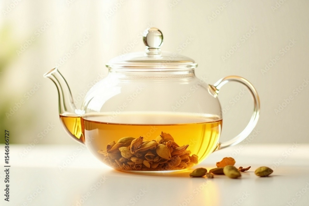 Golden Loose Leaf Tea Steeping in a Clear Glass Teapot
Golden Loose Leaf Tea Steeping in a Clear Glass Teapot