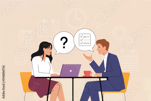 Business people discussing project flat vector illustration isolated on transparent background