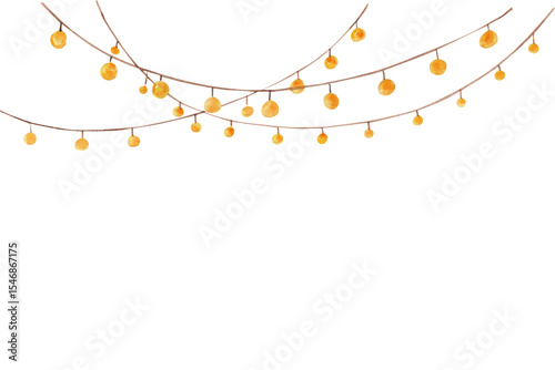 Watercolor string lights illustration on black background perfect for party decorations