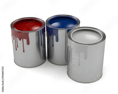 Isolated Paint Buckets – Bright Paint Cans with Lids on White