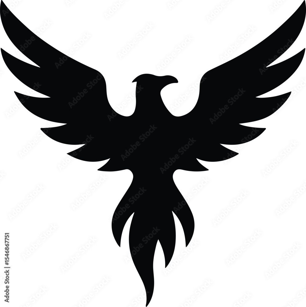 Obraz premium Silhouette phoenix bird rising with wings spread Vector Illustration