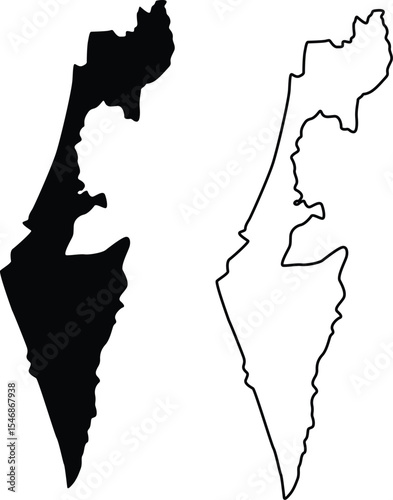 Map of Israel Silhouette Flat and Outline Design
