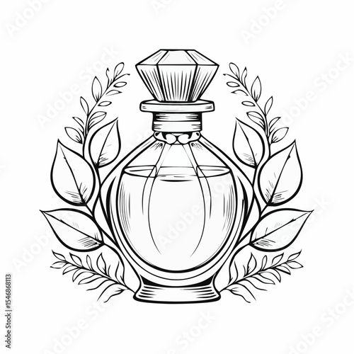 Glass elegant bottle of fragrant perfume Vector image on white background.
