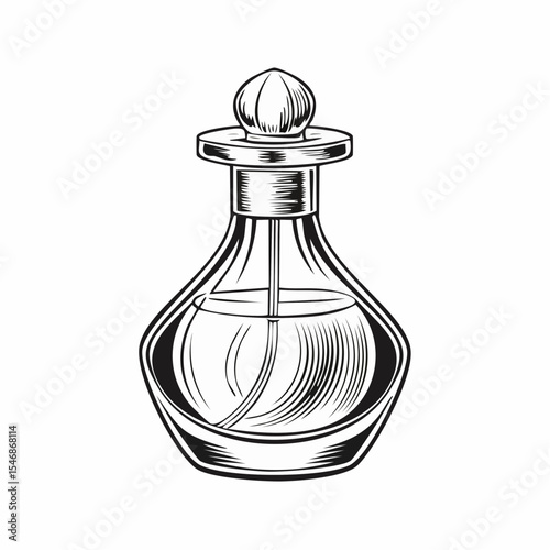 Glass elegant bottle of fragrant perfume Vector image on white background.