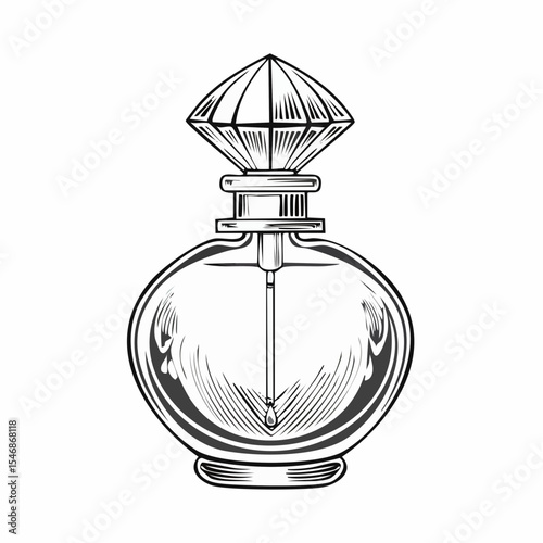 Glass elegant bottle of fragrant perfume Vector image on white background.
