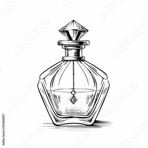 Glass elegant bottle of fragrant perfume Vector image on white background.