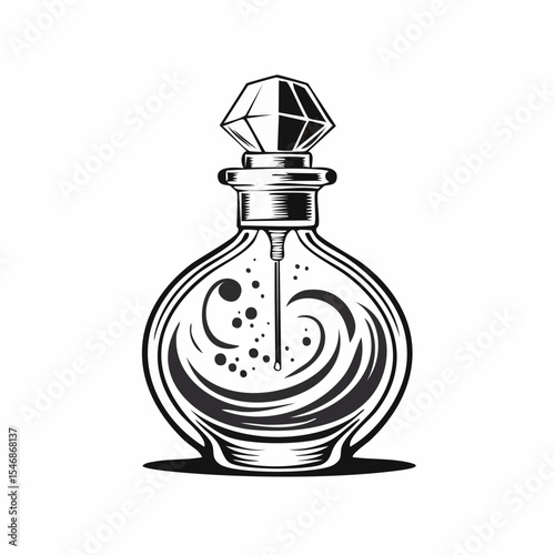 Glass elegant bottle of fragrant perfume Vector image on white background.