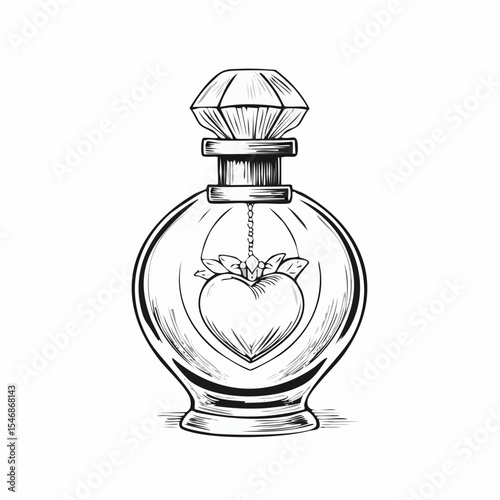 Glass elegant bottle of fragrant perfume Vector image on white background.