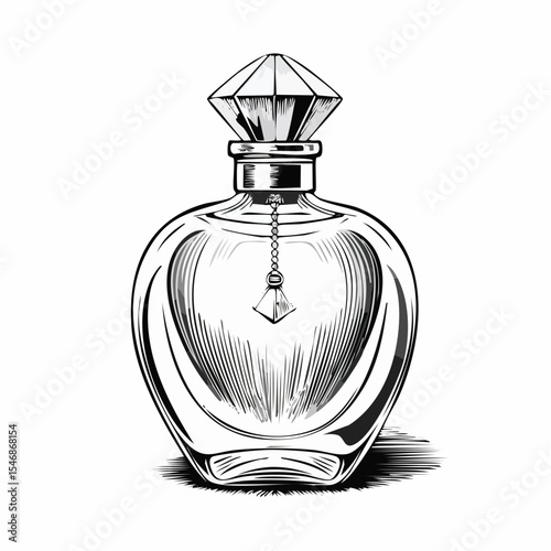 Glass elegant bottle of fragrant perfume Vector image on white background.