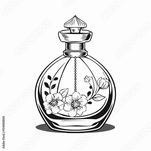 Glass elegant bottle of fragrant perfume Vector image on white background.