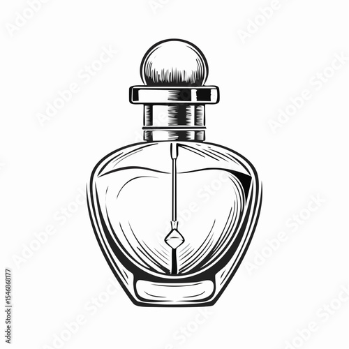 Glass elegant bottle of fragrant perfume Vector image on white background.