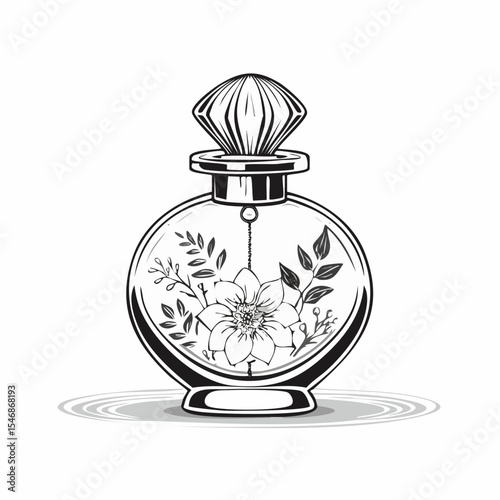 Glass elegant bottle of fragrant perfume Vector image on white background.