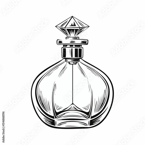 Glass elegant bottle of fragrant perfume Vector image on white background.