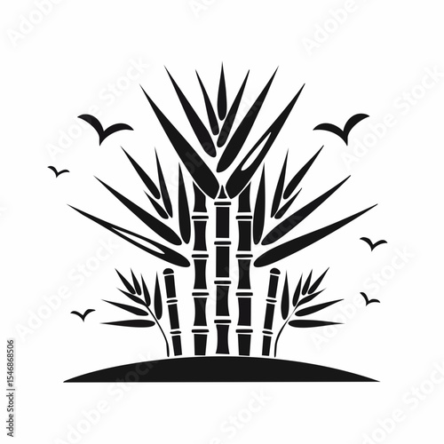 Sugarcane silhouette vector illustration with detailed stalks and leaves on a white background