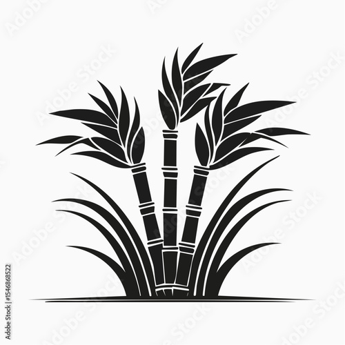 Sugarcane silhouette vector illustration with detailed stalks and leaves on a white background